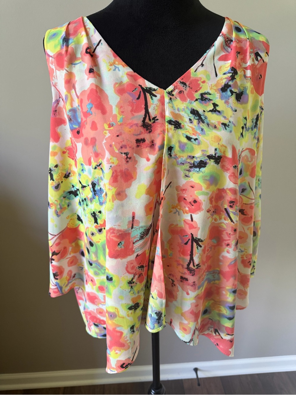 FYLO London Bright Colorful Floral V-Neck Sleeveless Blouse XXL